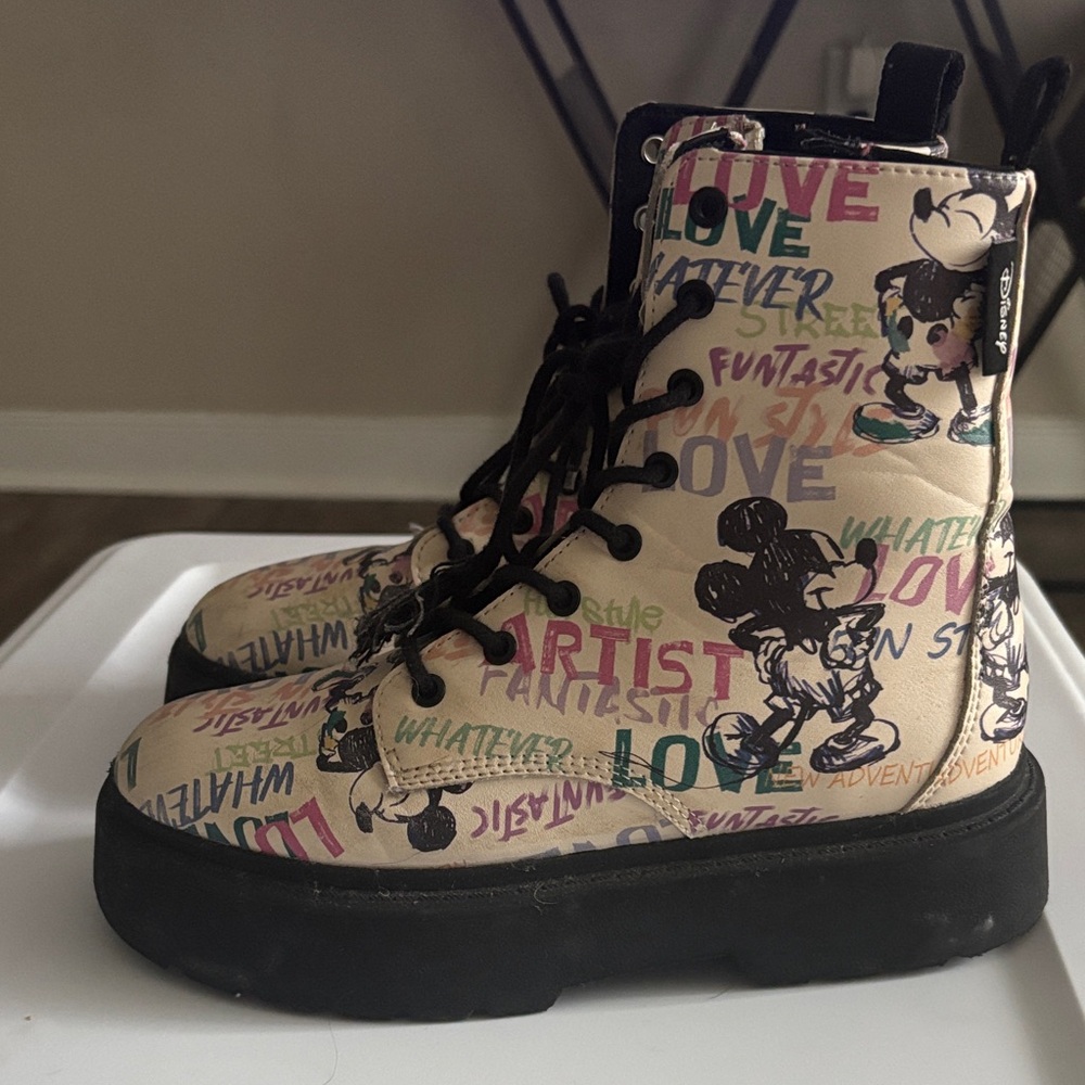 Zara Kids Boots with Mickey Mouse Print - Black and Cream